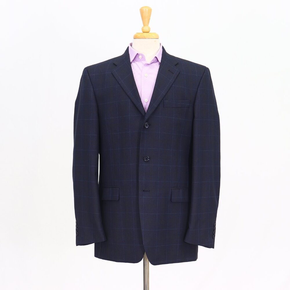 Axcess 42L Navy Blazer Sport Coat Jacket 3-Button Check T372